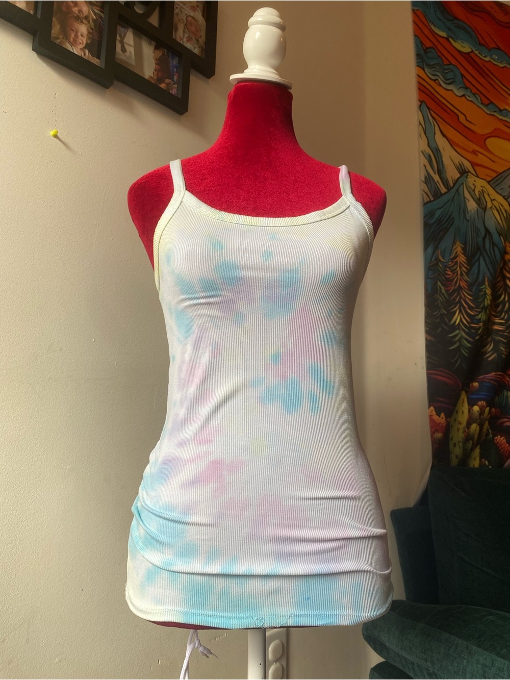 No Boundaries Ribbed Tie-Dye Tank Top - White, Blue, Pink
